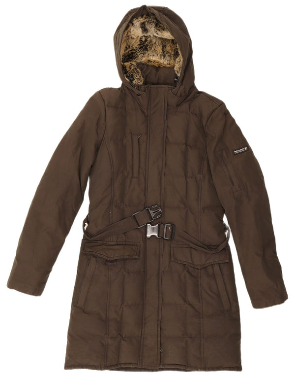 Damski ocieplany płaszcz z kapturem Woolrich UK 12, średnia bawełna khaki
