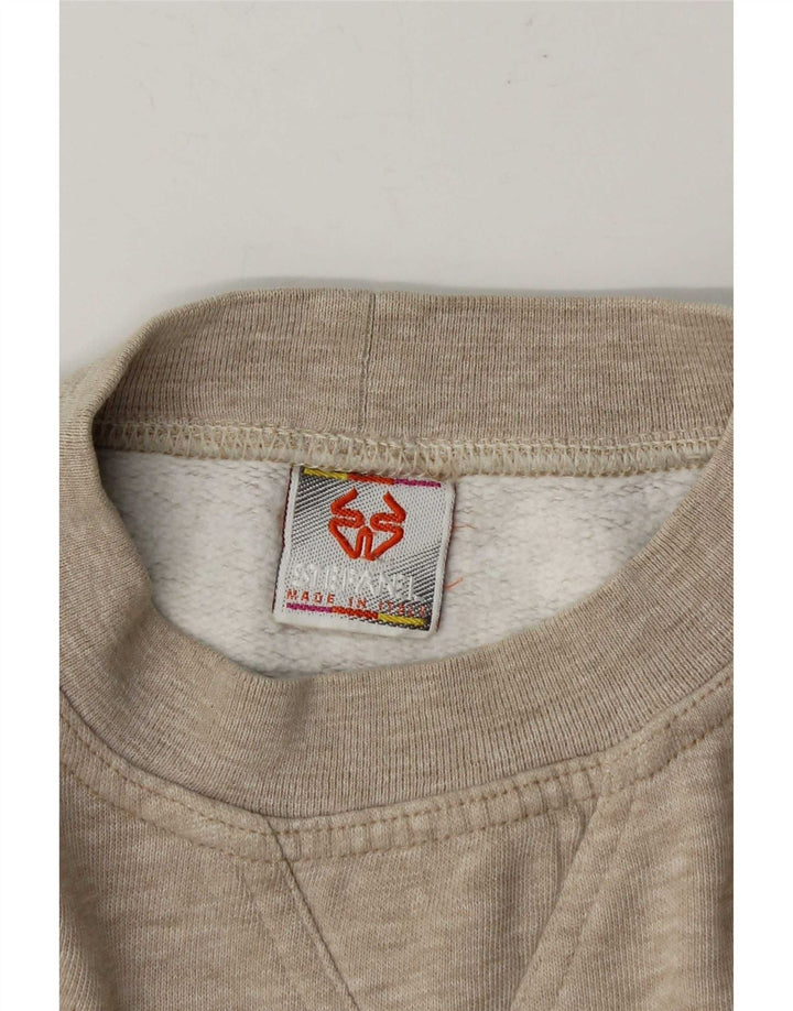 Stefanel Womens Crop Graphic Sweatshirt Jumper UK 14 Medium Grey Striped