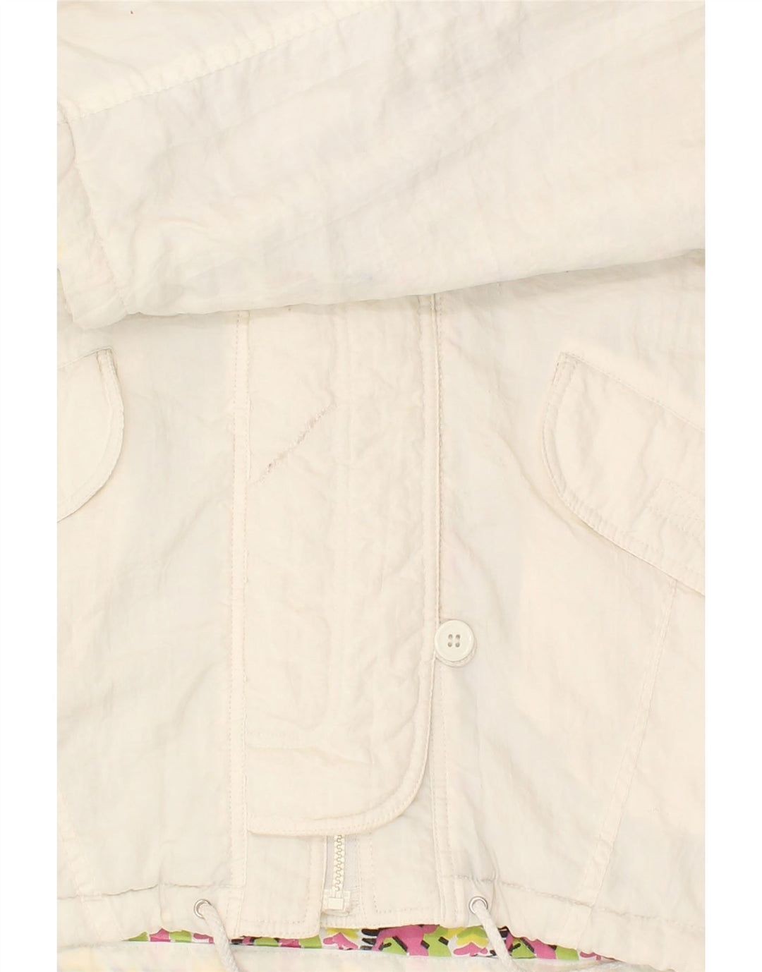 Giacca a vento con cappuccio da donna VINTAGE UK 14 poliammide bianco medio