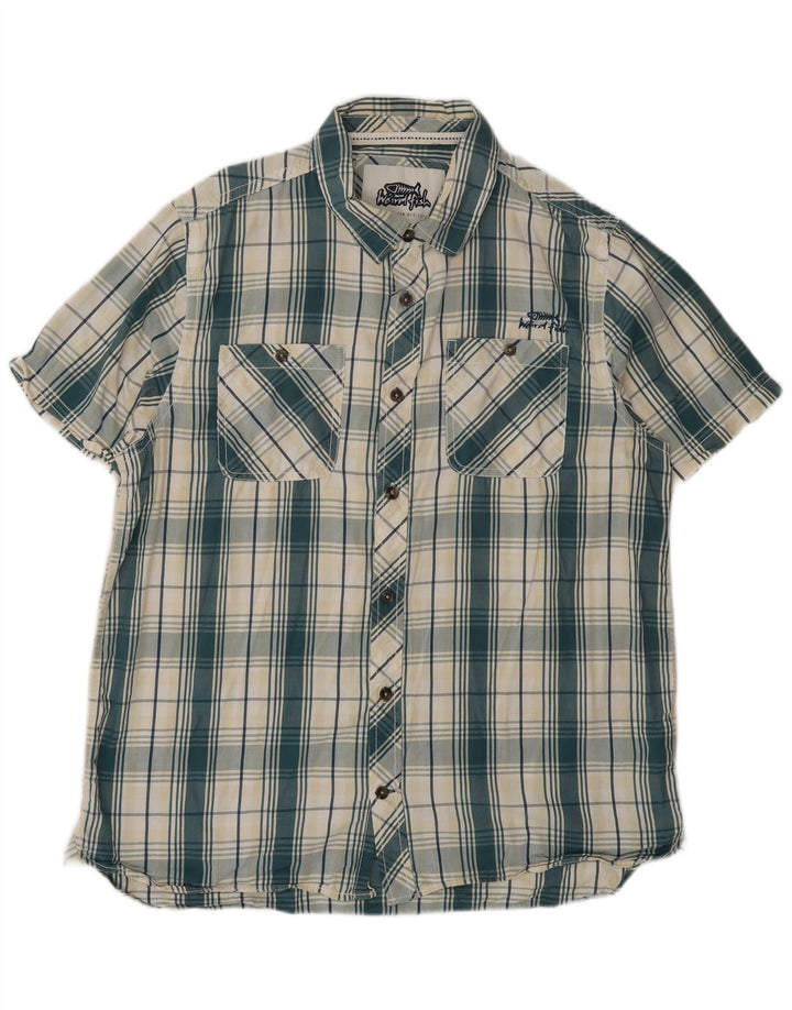 Weird Fish Mens Short Sleeve Shirt Large Green Check Cotton