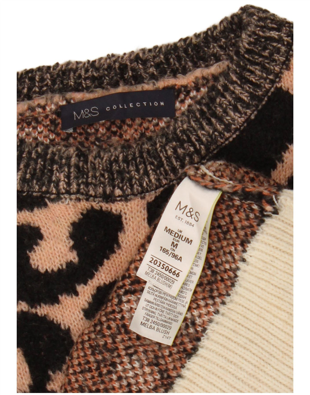 Marks & Spencer Womens Crop Boat Neck Jumper Sweater UK 14 Medium Multicolo