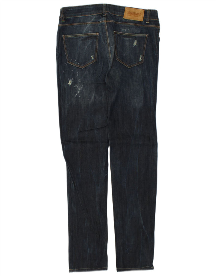 Zara Womens Distressed Slim Jeans EU 40 Medium W30 L31 Navy Blue Cotton