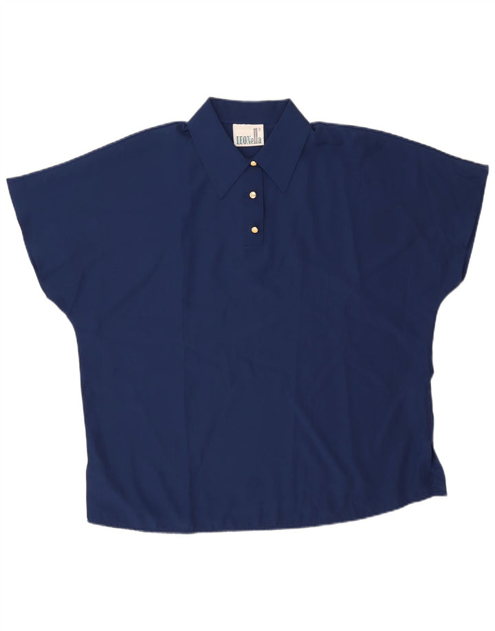 Vintage Womens Oversized Polo Shirt UK 18 XL Navy Blue Polyester