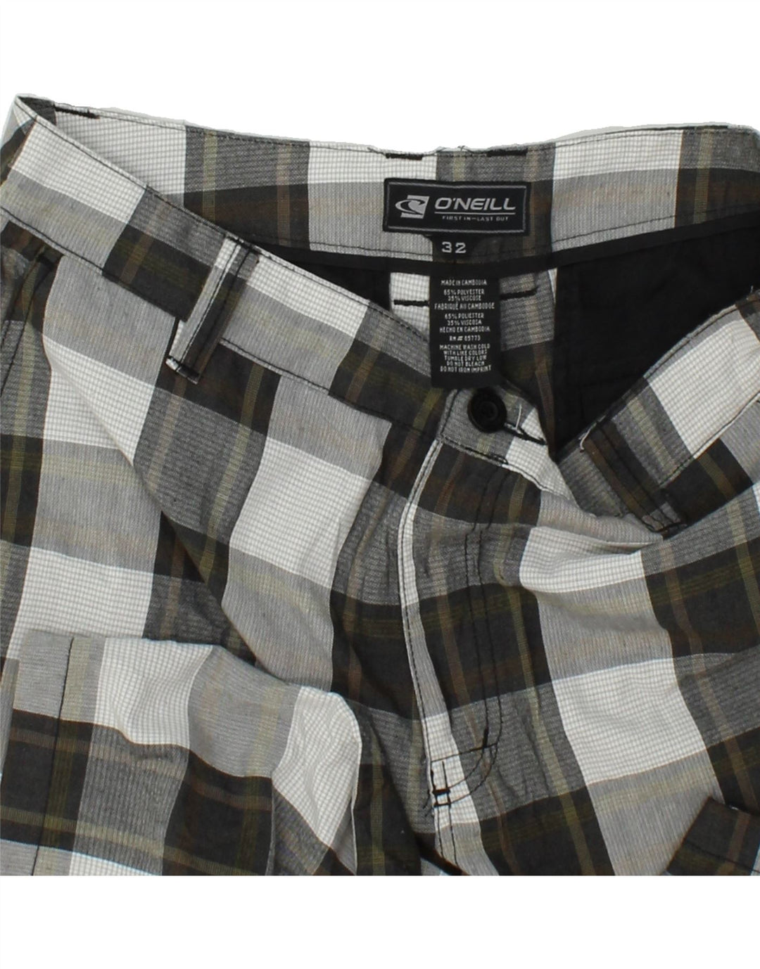 O'NEILL Mens Chino Shorts W32 Medium Grey Check Polyester Vintage O'Neill and Second-Hand O'Neill from Messina Hembry 