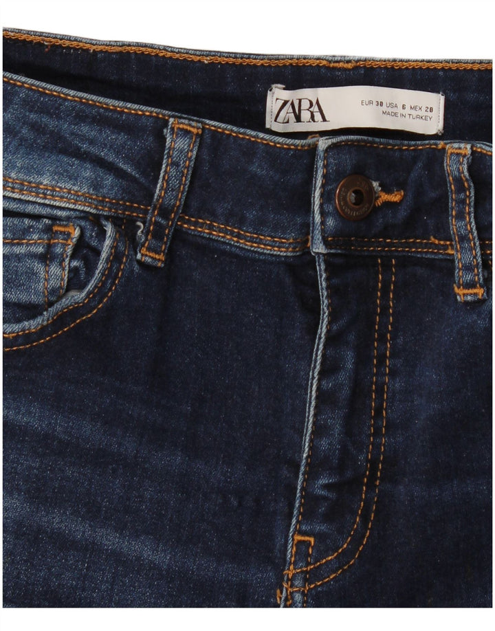 Zara Womens Distressed Cropped Jeans EU 38 Small W28 L26 Navy Blue