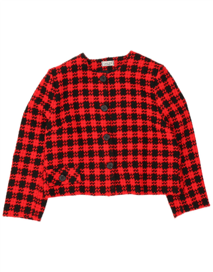 VINTAGE Womens Crop 4 Button Blazer Jacket UK 18 XL Red Check