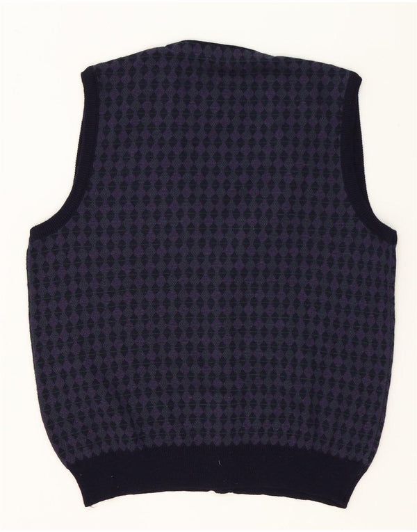 Vintage Mens Sleeveless Cardigan Sweater Medium Purple Geometric