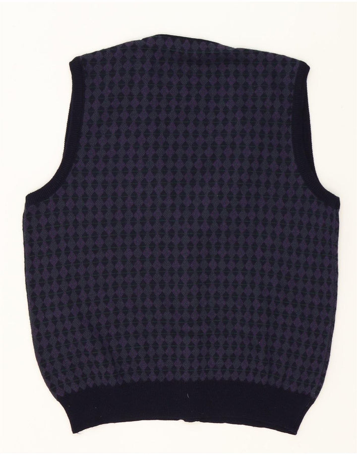 Vintage Mens Sleeveless Cardigan Sweater Medium Purple Geometric
