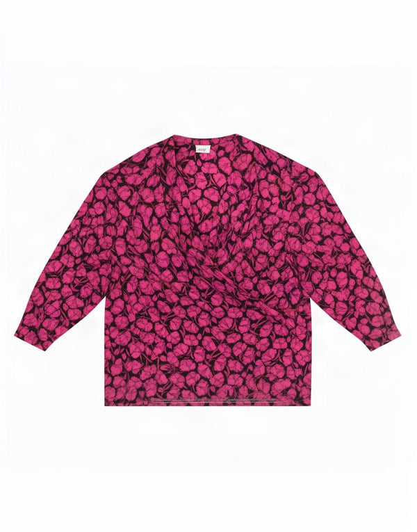 Blusa feminina de manga comprida ELENA MIRO UK 18 XL rosa acetato floral