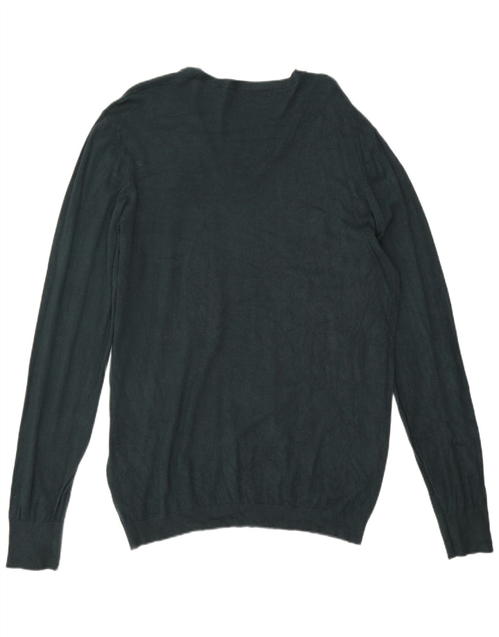Zara Mens V-Neck Jumper Sweater XL Green Viscose