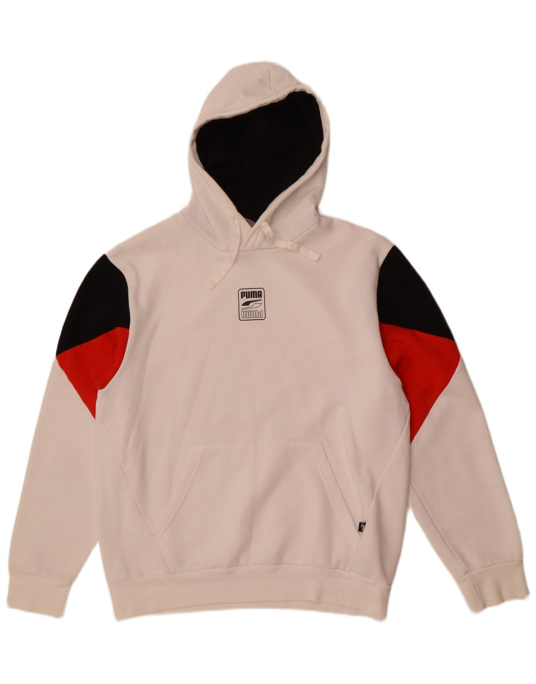 Puma Mens Hoodie Jumper Medium White Colourblock Cotton