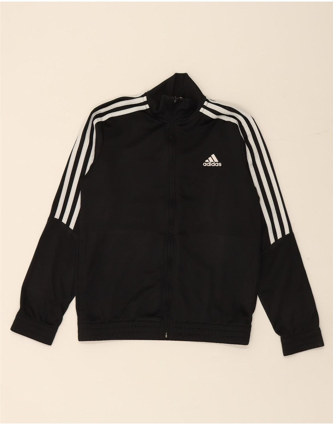 ADIDAS Boys Tracksuit Top Jacket 11-12 Years Black Polyester