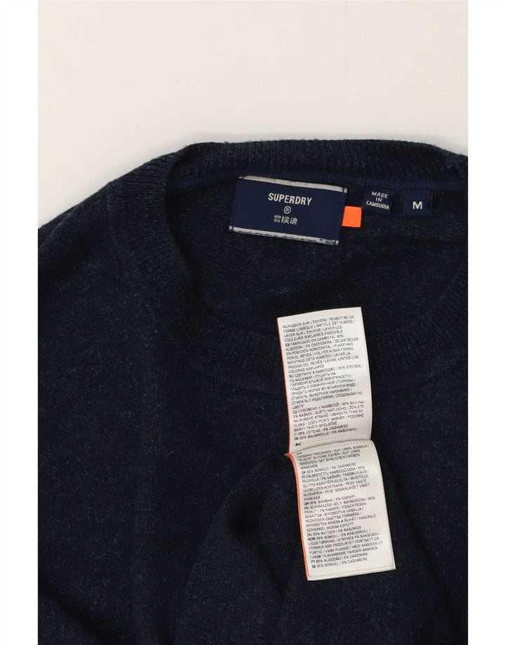 SUPERDRY Mens Crew Neck Jumper Sweater Medium Navy Blue Flecked Cotton