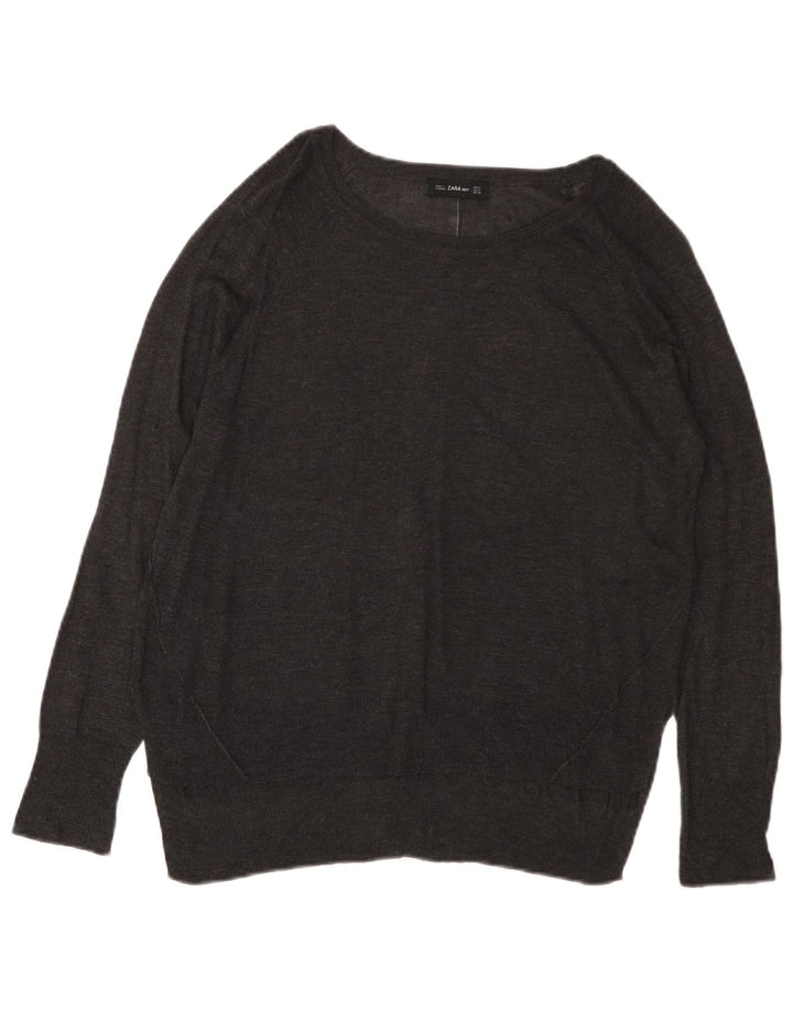ZARA Womens Boat Neck Jumper Sweater UK 14 Medium Grey Viscose