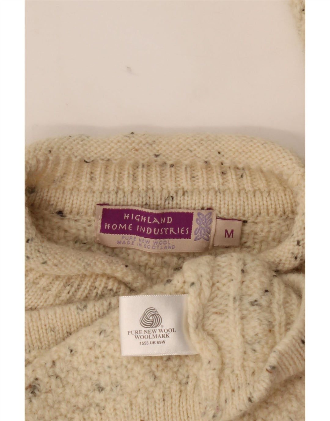 HIGHLAND Womens Turtle Neck Jumper Sweater UK 14 Medium Beige Flecked Vintage Highland and Second-Hand Highland from Messina Hembry 