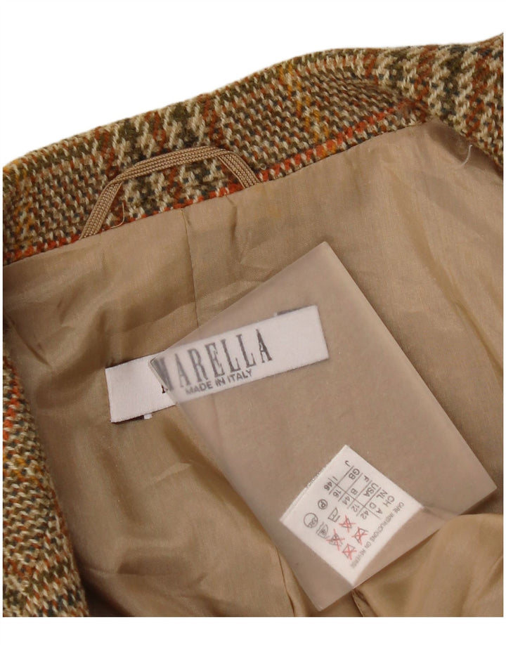 Marella Chaqueta Blazer de 2 Botones para Mujer UK 46 Grande Marrón Pata de Gallo