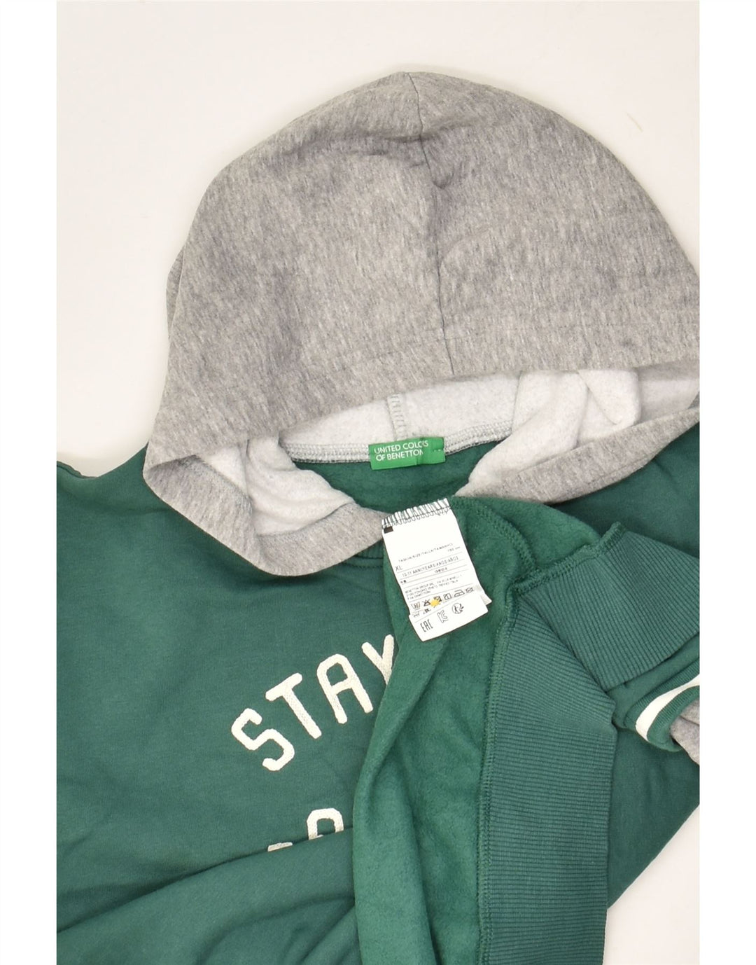 BENETTON Boys Graphic Hoodie Jumper 10-11 Years XL Green Colourblock | Vintage Benetton | Thrift | Second-Hand Benetton | Used Clothing | Messina Hembry 