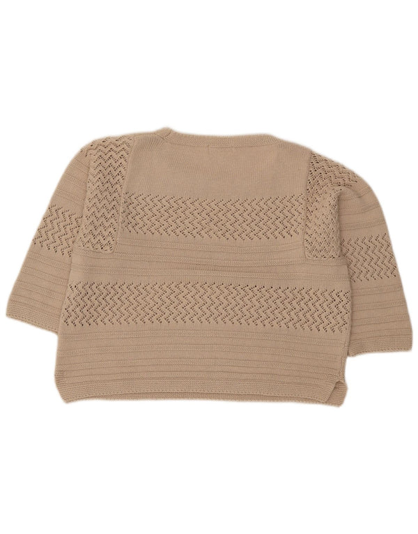 Monsoon Maglione da donna corto con scollo a barca e maniche a 3/4 UK 14 Beige medio