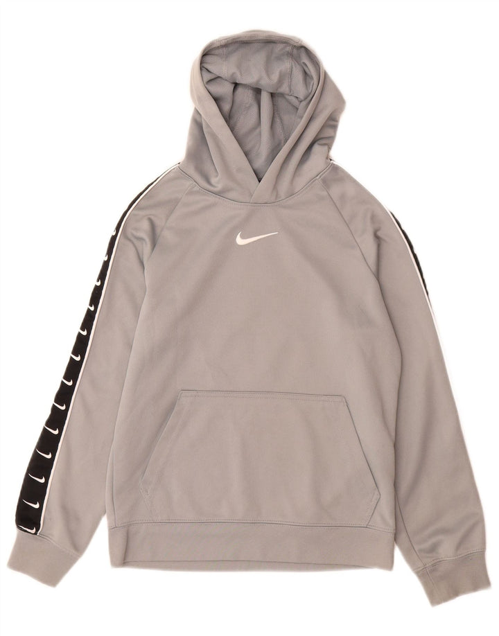 Nike Jungen-Pullover mit grafischem Kapuzenpullover, 8–9 Jahre, Größe S, graues Farbblock-Polyester