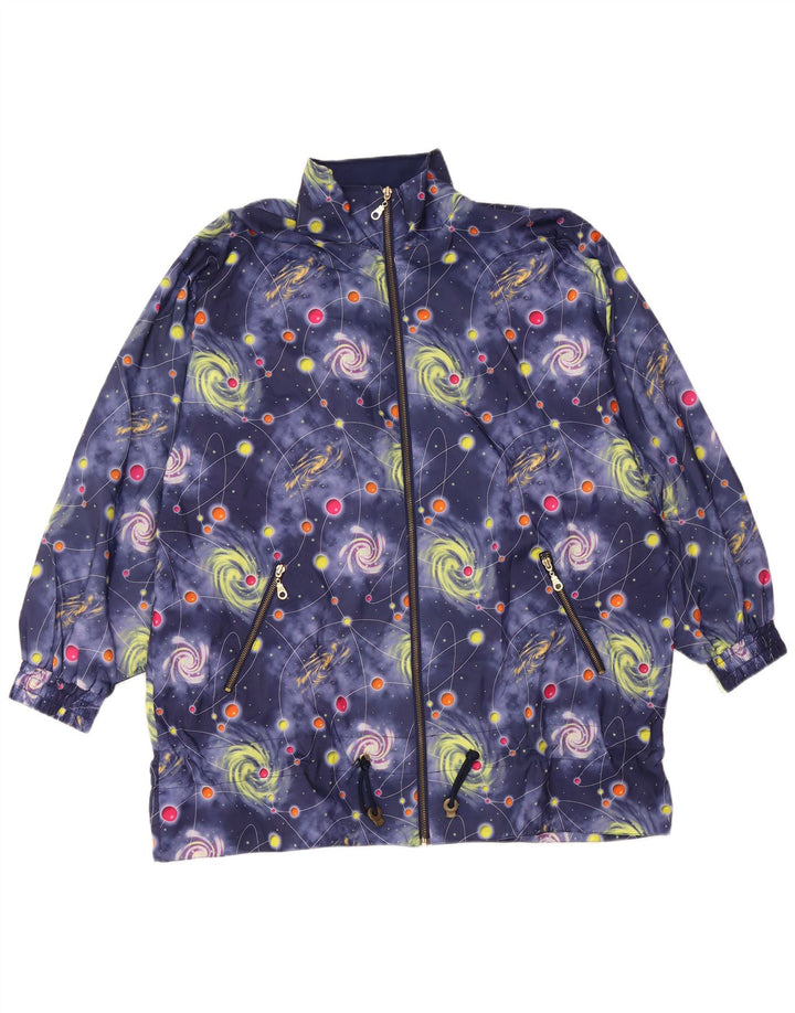 VINTAGE Womens Oversized Abstract Pattern Bomber Jacket UK 18 XL Blue