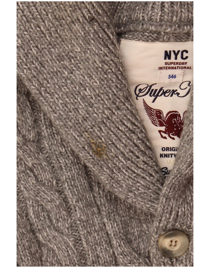 Superdry Herren-Cardigan-Pullover Mittelgrau geflecktes Acryl