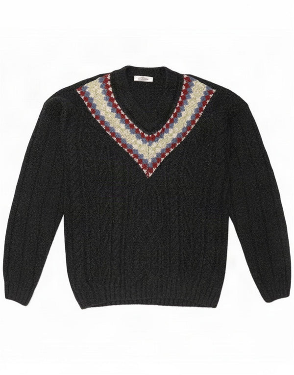 Ciao Maglione da uomo con scollo a V XL Nero Fair Isle New Wool