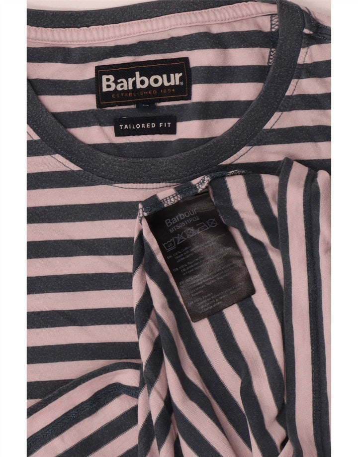 Barbour Mens Tailored Fit T-Shirt Top Medium Navy Blue Striped Cotton