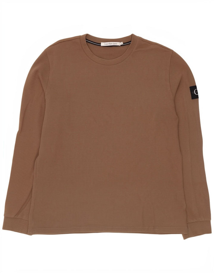 Calvin Klein Mens Top Long Sleeve 2XL Brown Cotton