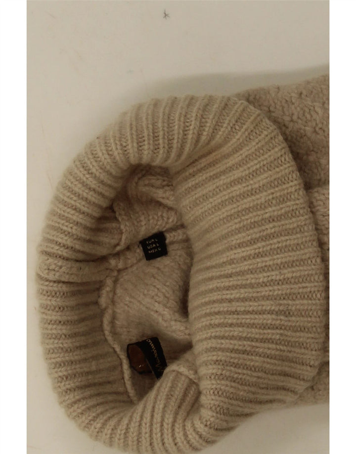Massimo Dutti Womens Roll Neck Jumper Sweater UK 14 Large Beige Geometric