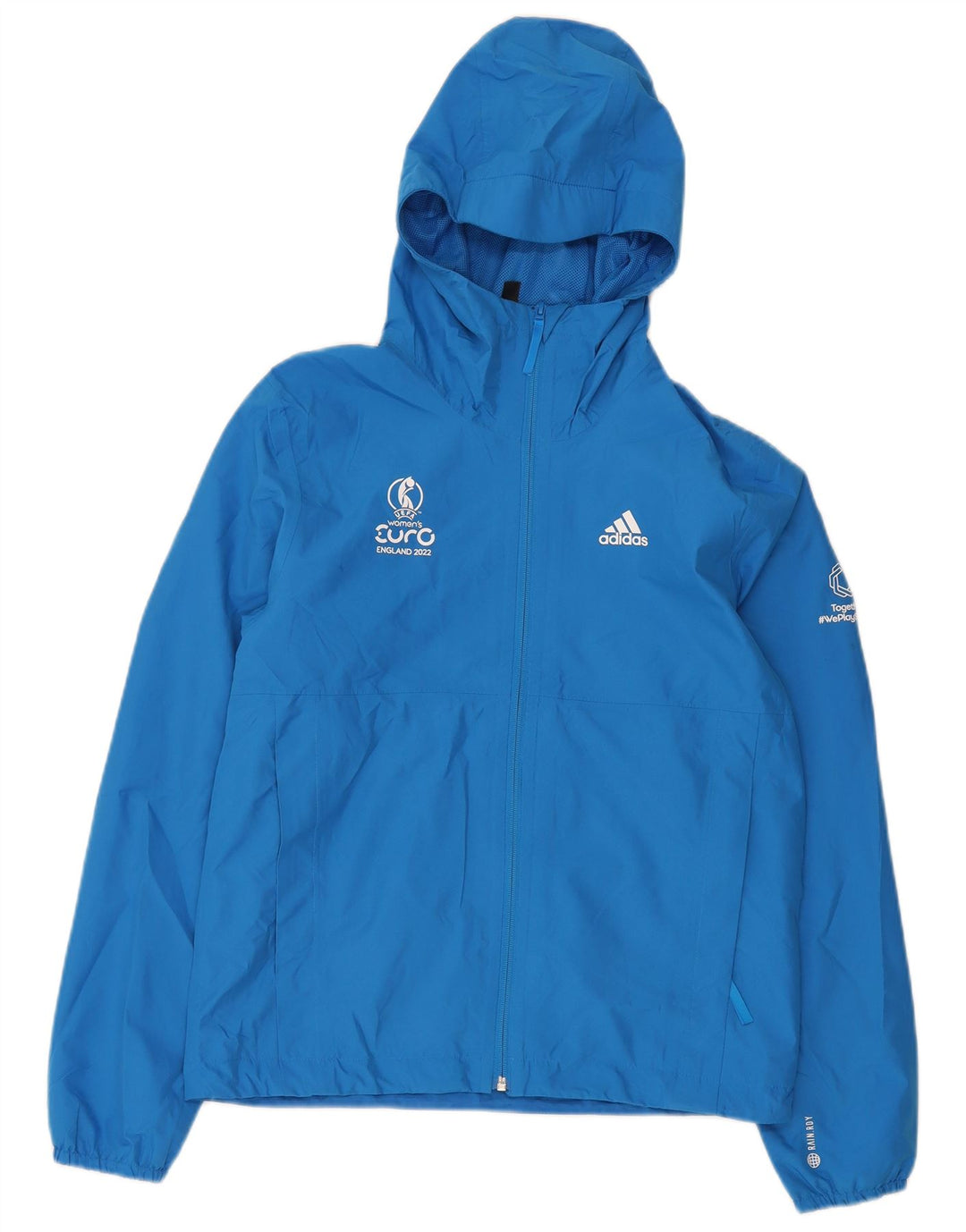 Adidas Mens Graphic Hooded Rain Jacket UK 34 XS Blue Polyester