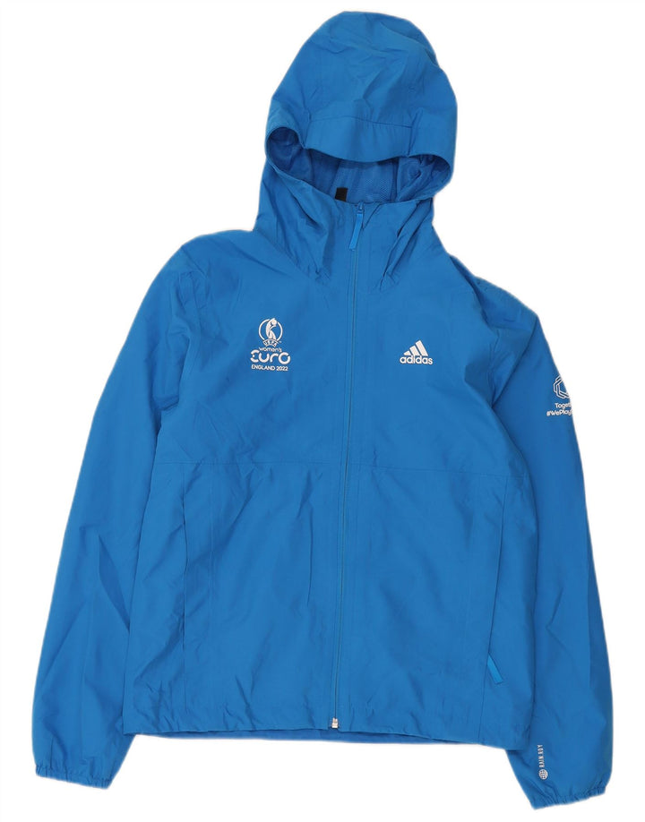 Adidas Mens Graphic Hooded Rain Jacket UK 34 XS Blue Polyester