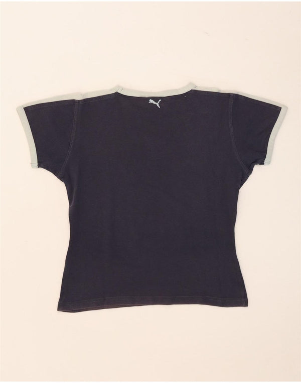 Puma Womens Crop Graphic T-Shirt Top UK 14 Large Bleu Marine Coton