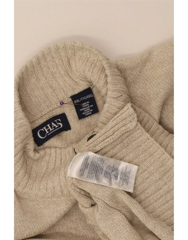 Pulover pentru bărbați Chaps cu gât cu nasturi, bumbac bej 2XL