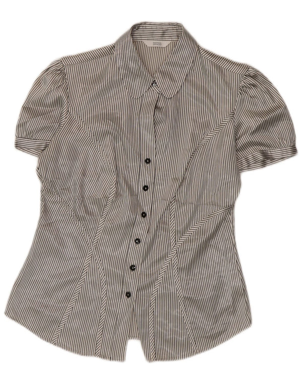 Marks & Spencer Womens Shirt Blouse UK 10 Small Beige Pinstripe