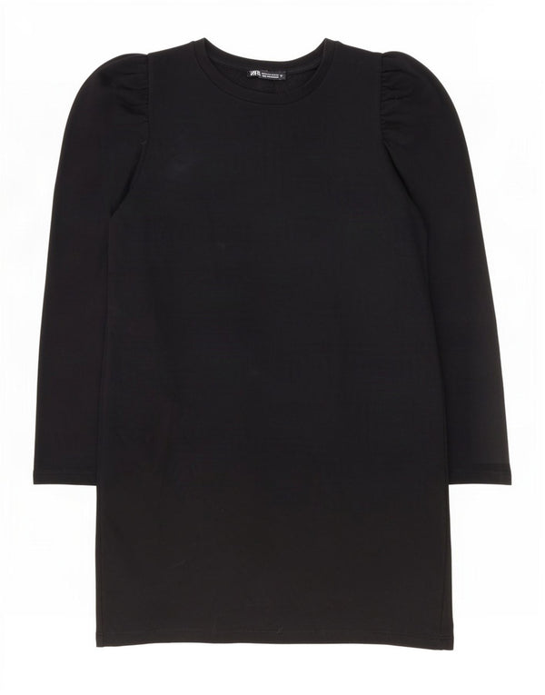 Zara Womens Long Sleeve Shift Dress UK 14 Medium Black Cotton