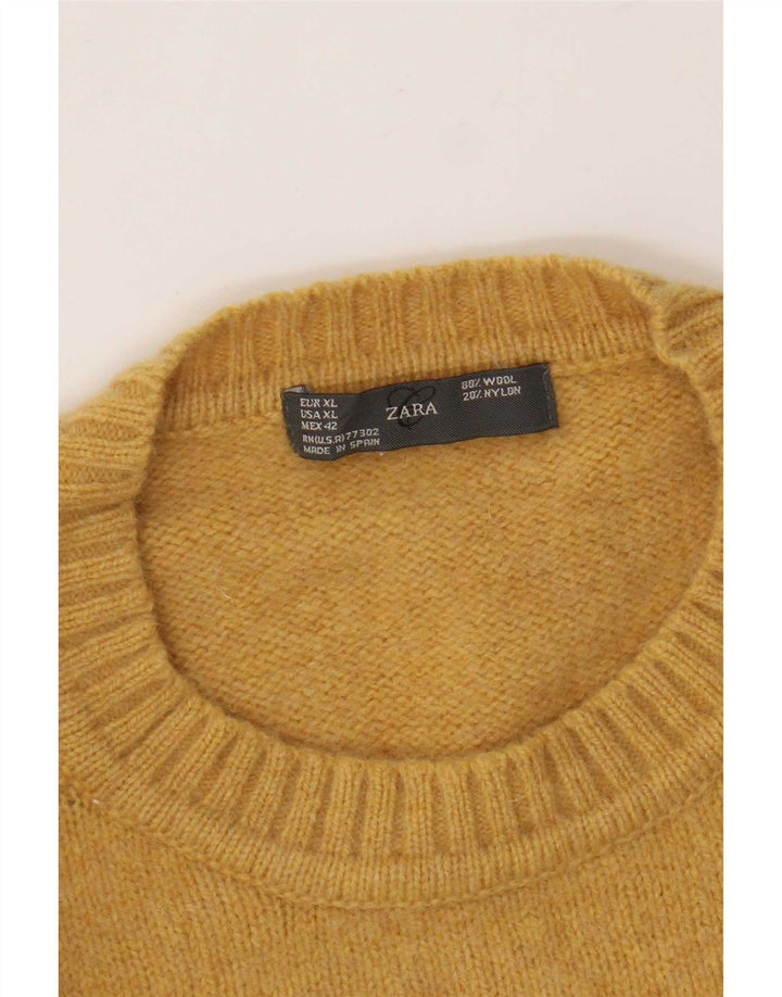 Męski sweter z okrągłym dekoltem Zara XL, żółta wełna