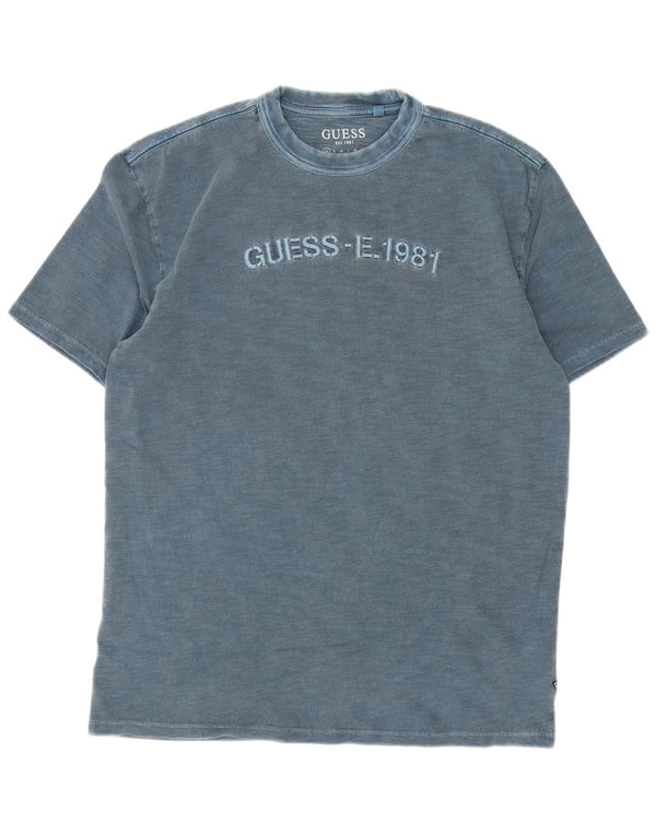 Мужская футболка свободного кроя Guess с рисунком, топ XS, синяя, хлопок