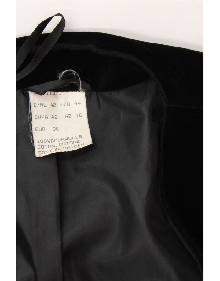 VINTAGE Womens 3 Button Crop Blazer Jacket UK 16 Large  Black Cotton Vintage Vintage and Second-Hand Vintage from Messina Hembry 