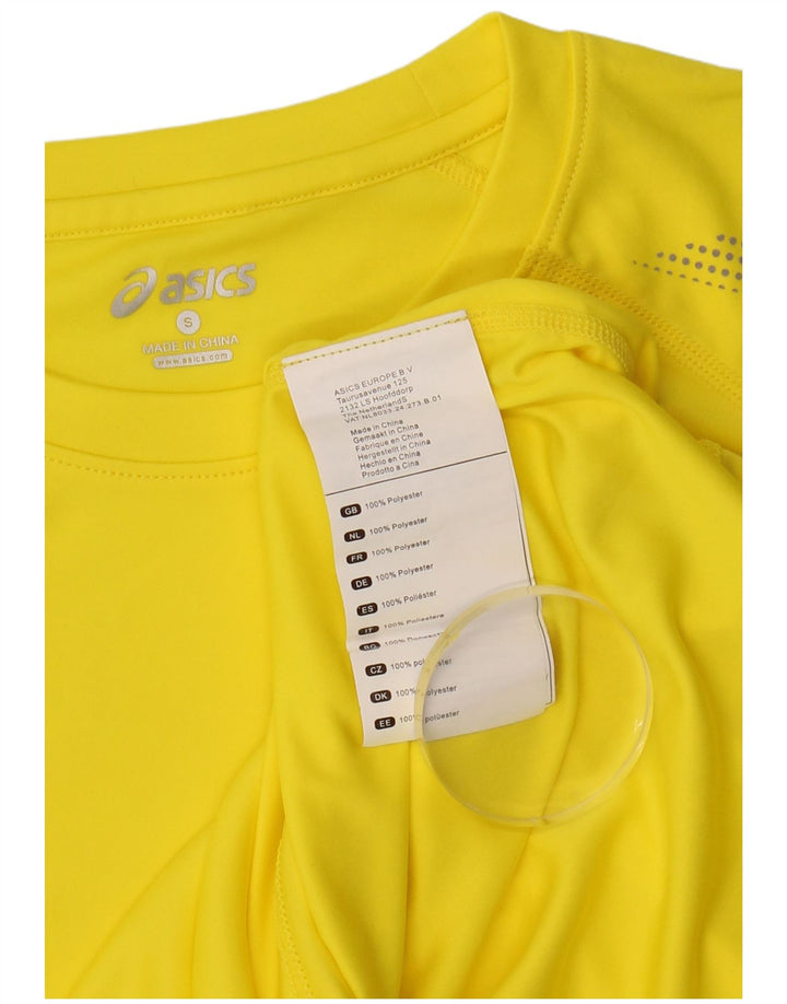 ASICS Womens Motion Dry T-Shirt Top UK 10 Small Yellow Spotted Polyester