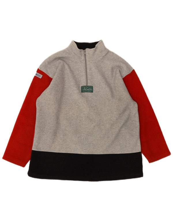 Vintage Jungen-Fleecepullover mit Reißverschluss am Hals, 13–14 Jahre, grau, Farbblock-Sport