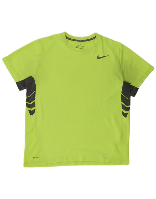 Nike Mens Dri Fit T-Shirt Top XL Green Colourblock Polyester