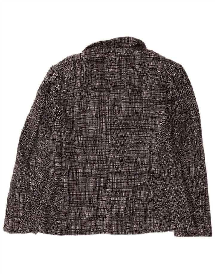 Jaeger Womens 2 Button Blazer Jacket UK 12 Medium Grey Check Wool