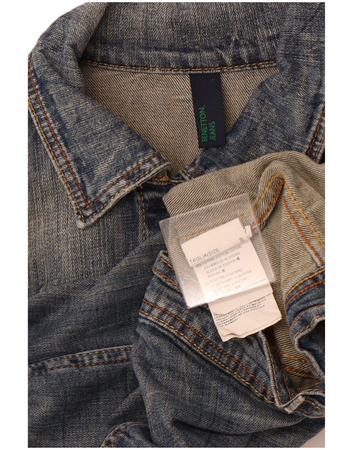 BENETTON Womens Crop Denim Jacket UK 10 Small Blue Cotton