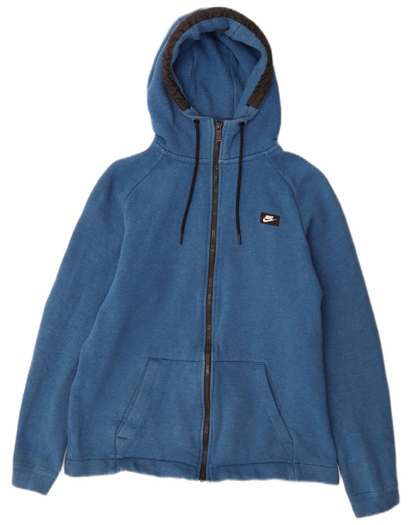 Nike Mens Zip Hoodie Sweater Medium Blue Colourblock Cotton