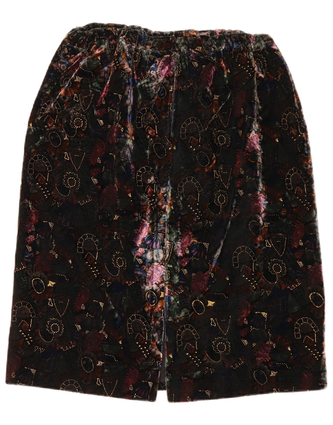 Vintage Womens Abstract Pattern Velvet Straight Skirt W28 Medium Black