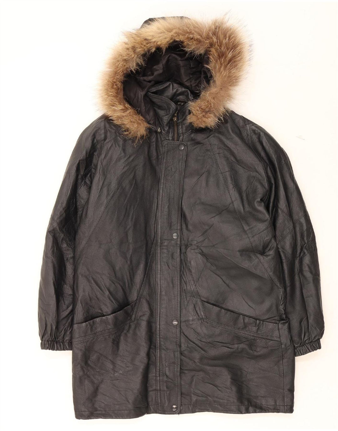 VINTAGE Womens Oversized Hooded Leather Coat UK 10 Small Black Leather Vintage Vintage and Second-Hand Vintage from Messina Hembry 