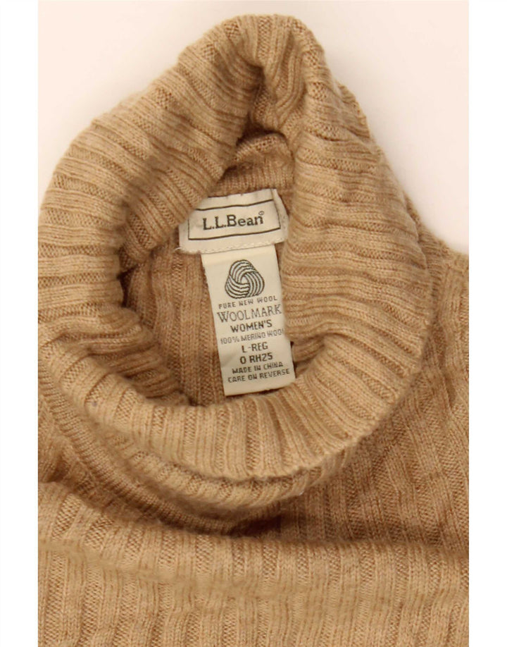 L.L.Bean Womens Oversized Roll Neck Jumper Sweater UK 16 Large Brown Wool