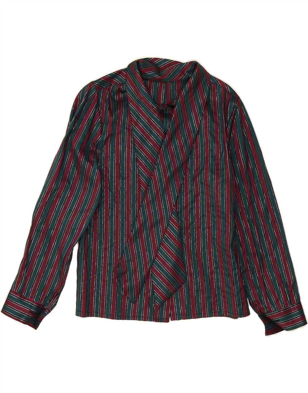 VINTAGE Womens Front Tie Shirt Blouse UK 12 Medium Green Striped Vintage Vintage and Second-Hand Vintage from Messina Hembry 