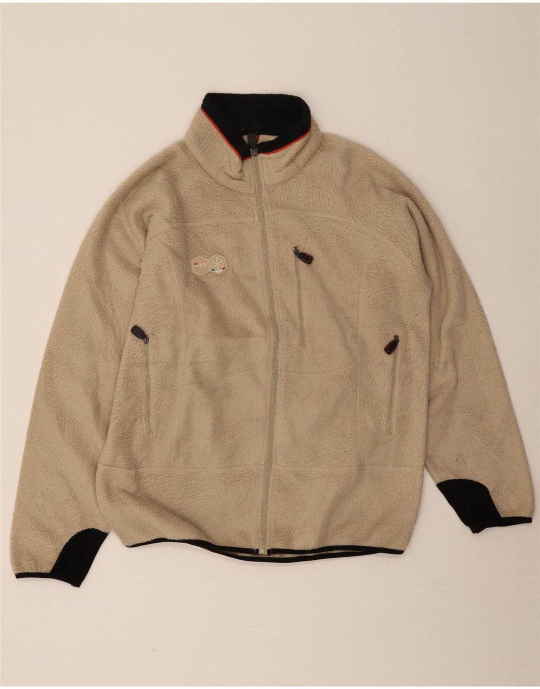 Fila Veste polaire pour homme UK 40 Large Beige Colourblock Polyester