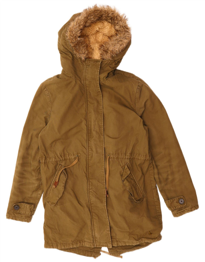 JACK WILLS Womens Oversized Hooded Parka Jacket UK 10 Small  Khaki Cotton